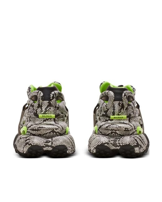 Balmain Green Unicorn Snake-Skin Effect Sneakers for men