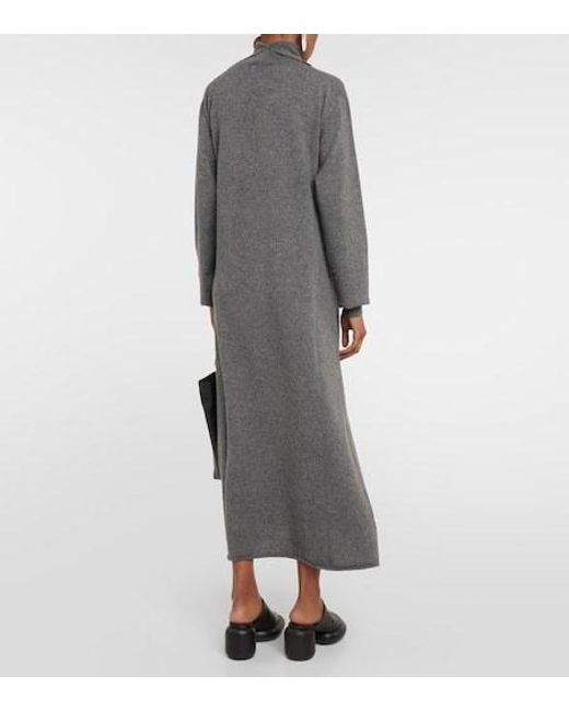 Jil Sander Gray Cashmere Turtleneck Midi Dress