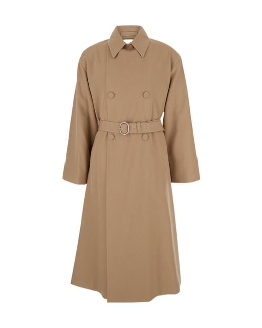 Jil Sander Natural Double-Breasted Belted Coat for men