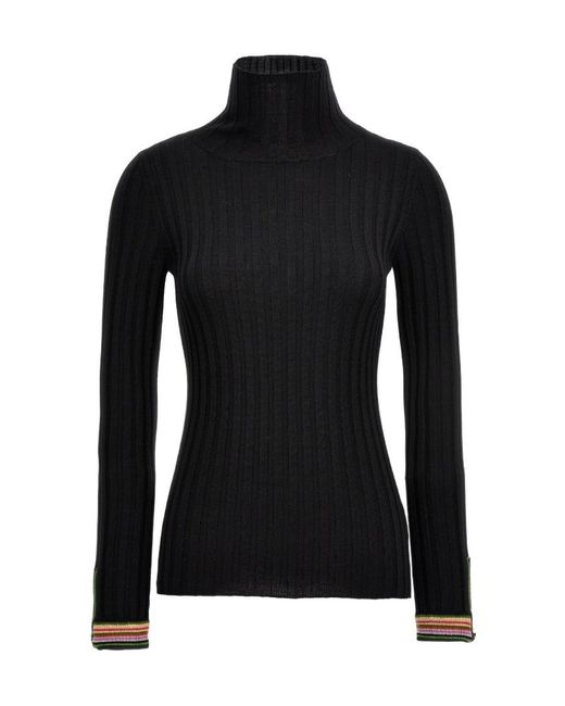 Etro Black Polo Neck Ribbed Jumper