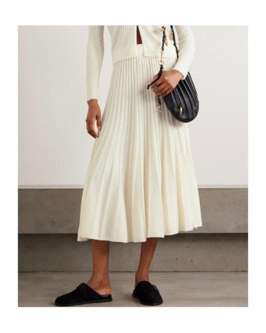 arch4 White Sabrina Pleated Organic Cashmere Midi Skirt