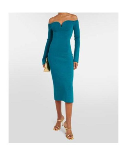 Galvan Blue Grace Off-Shoulder Midi Dress