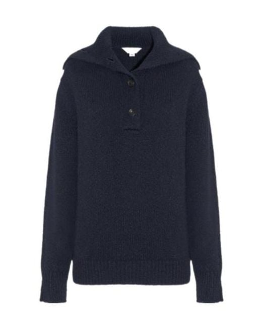 Malo Blue Button-Placket Spread-Collar Sweater