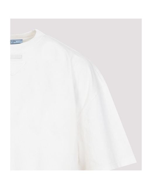 Prada White Triangle Patch Crewneck T-Shirt
