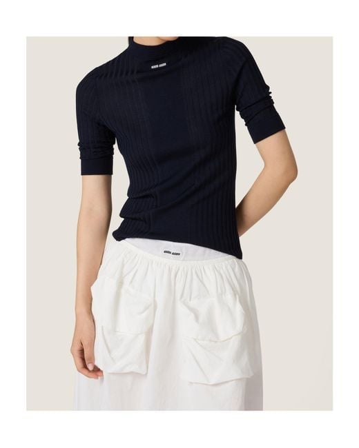 Miu Miu Blue Ribbed Knitted Jumper