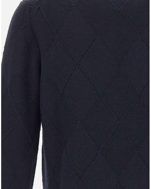 Kangra Cashmere Blue Kangra Diamond-Knit Crew Neck Knitted Sweater for men