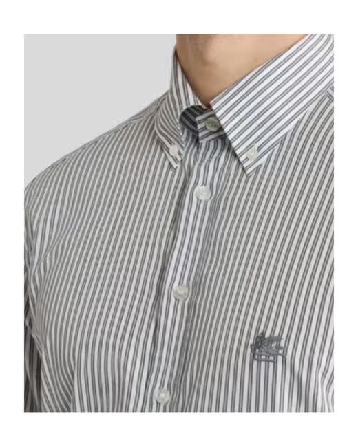 Etro Gray Striped Button-Down Cotton Shirt for men