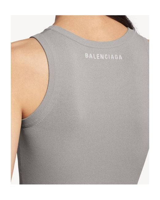 Balenciaga Gray Ribbed Logo Tank Top