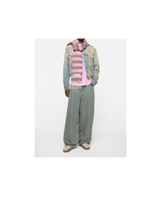 Acne Pink Stripe-Pattern Fringed Scarf for men