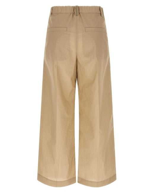 Brunello Cucinelli Natural Wide Leg Pleated Trousers
