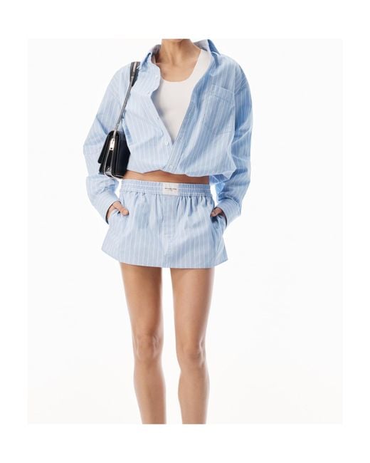 Alexander Wang Blue Gathered Striped Shirt With Layered Tank