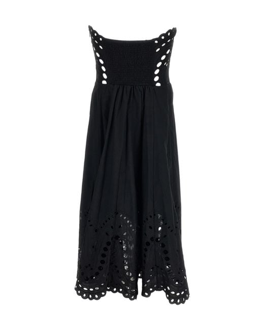 Charo Ruiz Black Marlin Broderie-Anglaise Strapless Midi Dress
