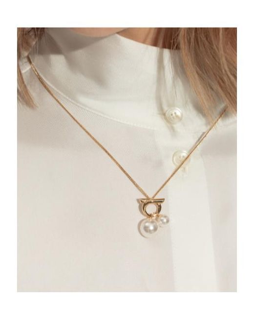 Ferragamo Metallic Pearl Pendant Necklace