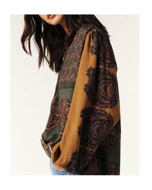 Ba&sh Brown Printed Long-Sleeved Blouse