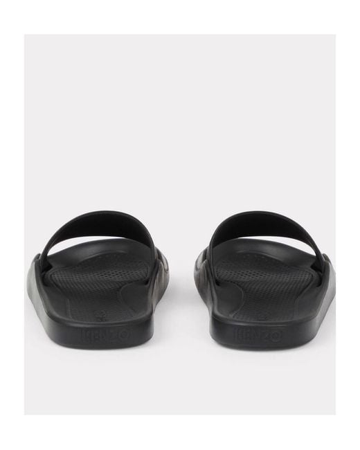 KENZO Black Logo Patch Open Toe Slides
