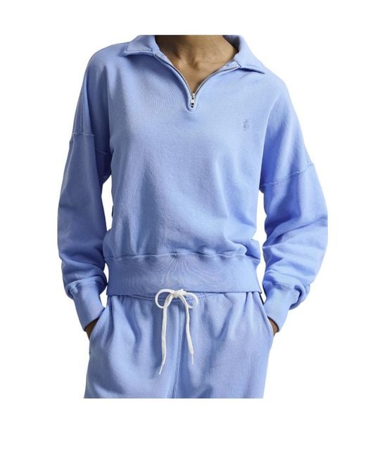 Polo Ralph Lauren Blue Polo Pony Embroidered Quarter-Zip Sweatshirt