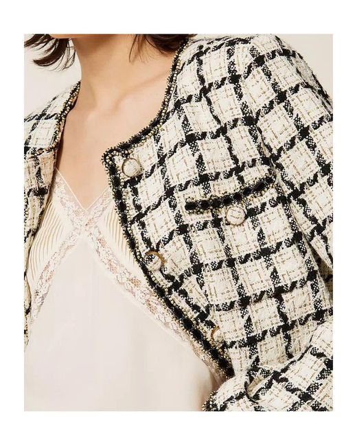 Twinset Multicolor Checked Boucle Jacket