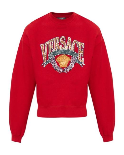 Versace Men's Red Logo-Embellished Crewneck Sweatshirt