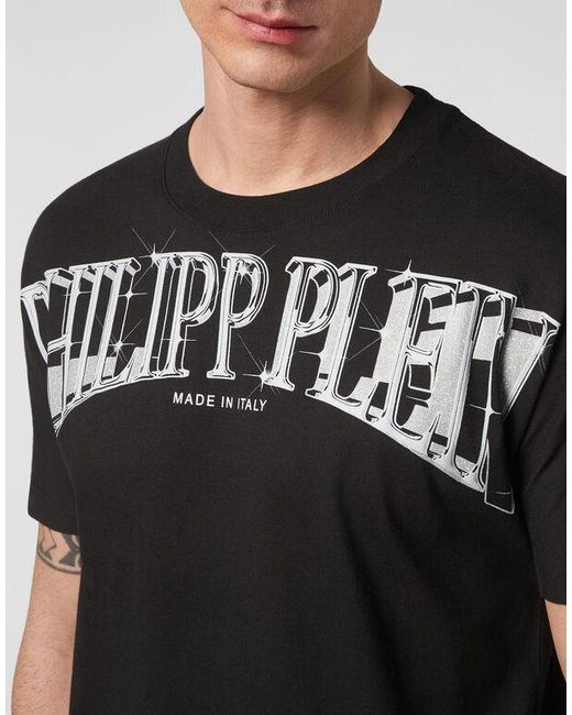 Philipp Plein Black T-Shirt With Round Neck And Short Sleeves for men