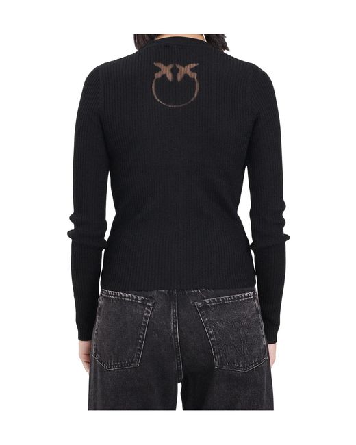 Pinko Black Love Birds Logo Rib-Knit Cardigan