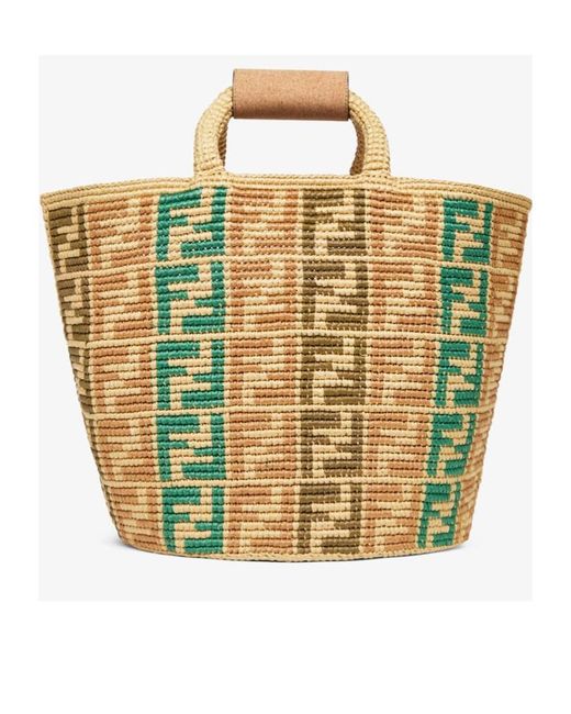 Fendi Metallic Ff Embroidered Raffia Tote Bag for men