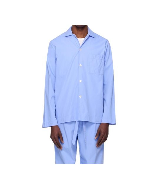 Tekla Blue Poplin Pajama Shirt for men