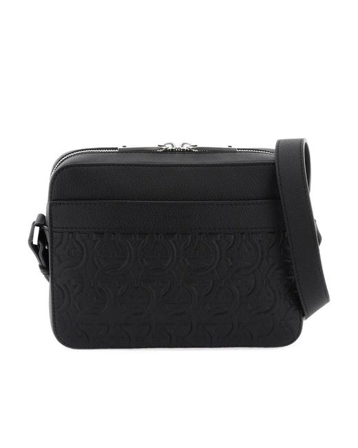 Ferragamo Black Logo Zipper Shoulder Bag for men
