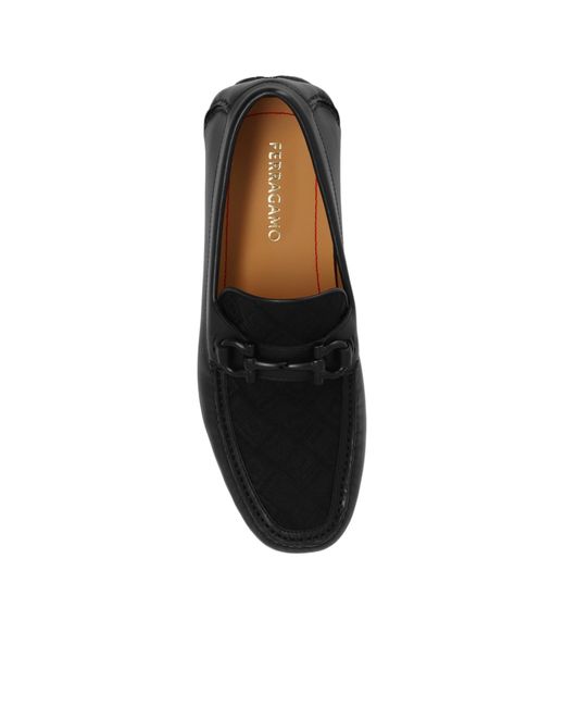 Ferragamo Black Ferragamo Gancini Plaque Driver Loafers for men