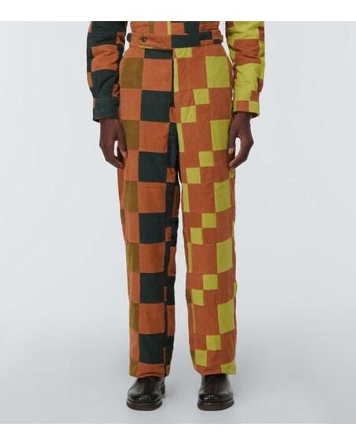 Bode Orange Patchwork Corduroy Pants for men