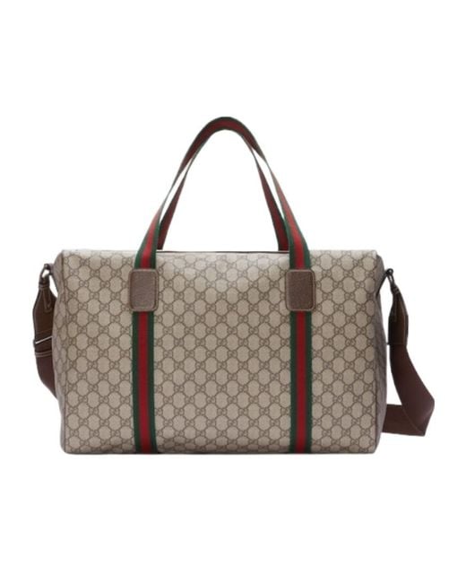 Gucci Brown Medium Duffle Bag With Web, Gg Canvas for men
