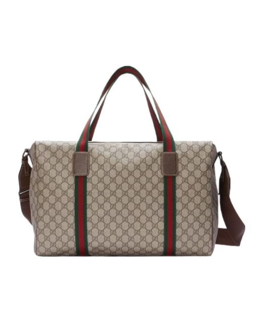 Gucci Brown Medium Duffle Bag With Web, Gg Canvas for men