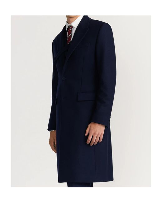 Dior Blue Homme Buttoned Strap Long Coat for men