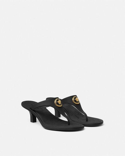 Versace Black Heeled Thong Sandals