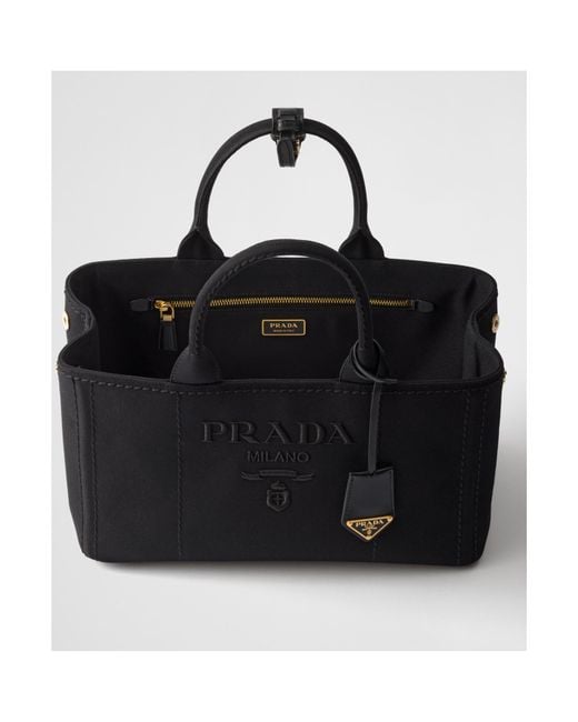 Prada Black Logo-Embroidered Large Handbag