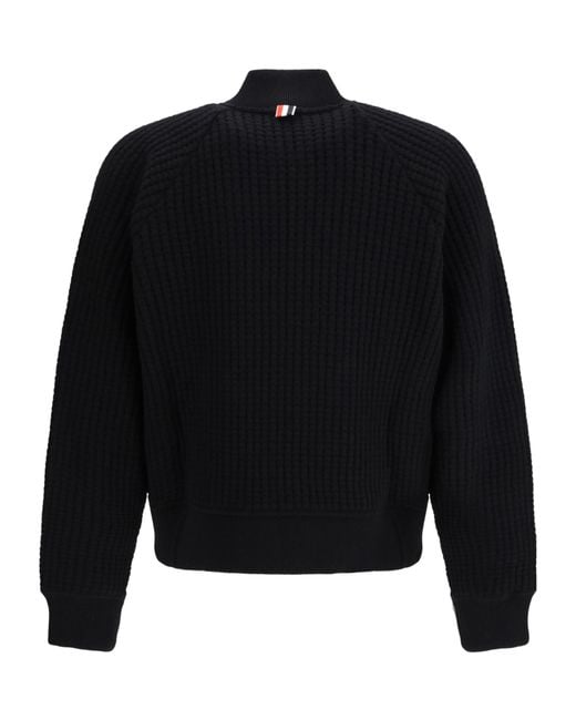 Thom Browne Black Knit Zip-Up Bomber Jacket for men
