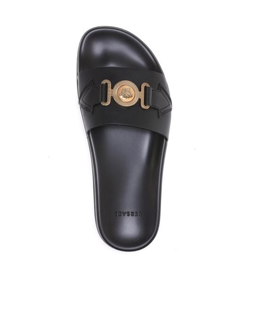 Versace Brown Medusa Plaque Logo Embossed Slides