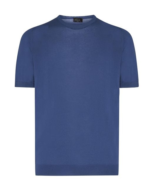 Roberto Collina Blue Short Sleeved Crewneck T-Shirt for men