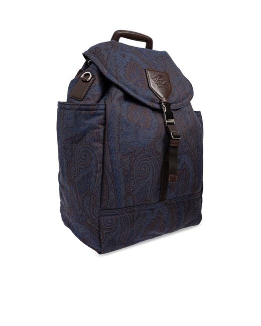 Etro Blue Pegaso-Motif Drawstring Backpack Backpack for men