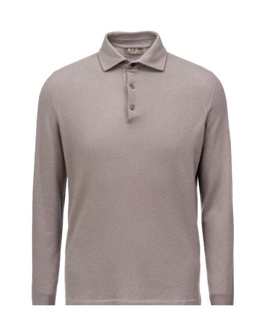 Loro Piana Gray Long-Sleeved Polo Shirt for men