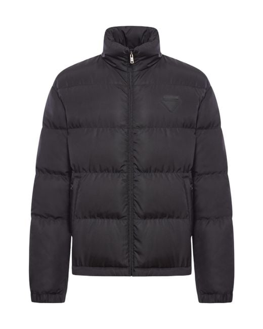 Prada Blue High Neck Zip-Up Quilted Jacket for men