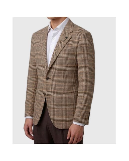 Lardini Brown Feeling Checked Single-Breasted Blazer for men