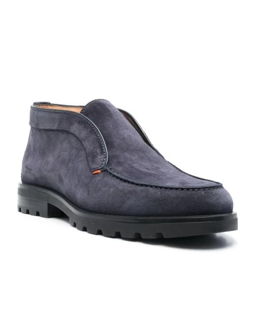 Santoni Blue Almond-Toe Slip-On Loafers for men