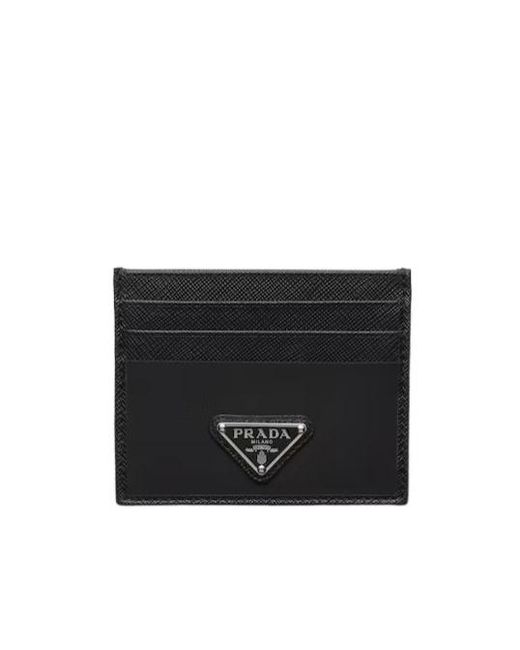 Prada Black Logo Plaque Slit Detailed Card Holder for men