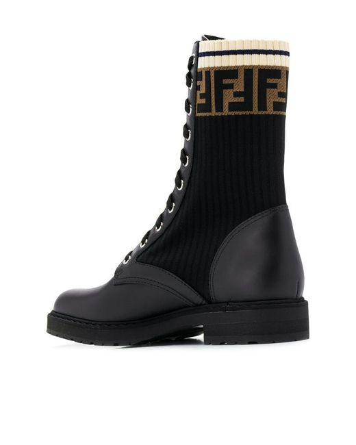Fendi Black Rockoko Ff Motif Combat Boots