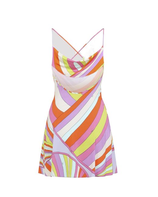 Emilio Pucci White Pucci Printed Cowl-Neck Mini Beach Dress