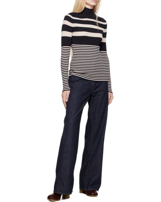 Moncler Black Turtleneck Striped Knit Jumper