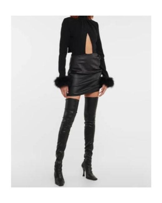 Magda Butrym Black Feather-Trimmed Cutout Bodysuit