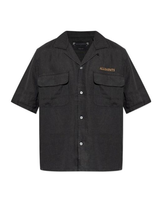 AllSaints Black Dunloe Camp-Collar Shirt for men