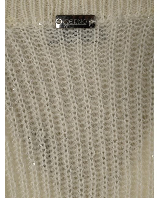 Herno Natural Sequined Ribbed Knit Sweater