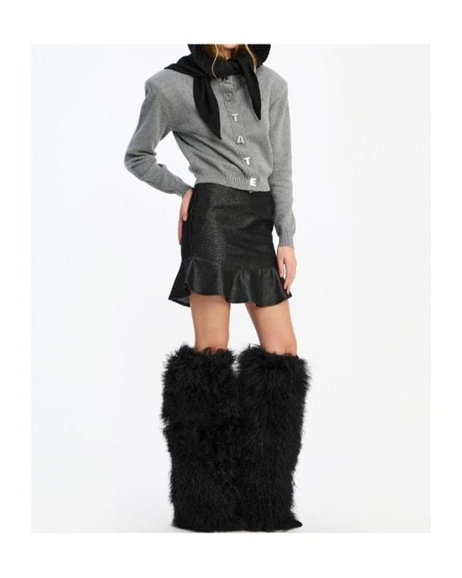 ROTATE BIRGER CHRISTENSEN Black Ruffle-Denim Mini Skirt